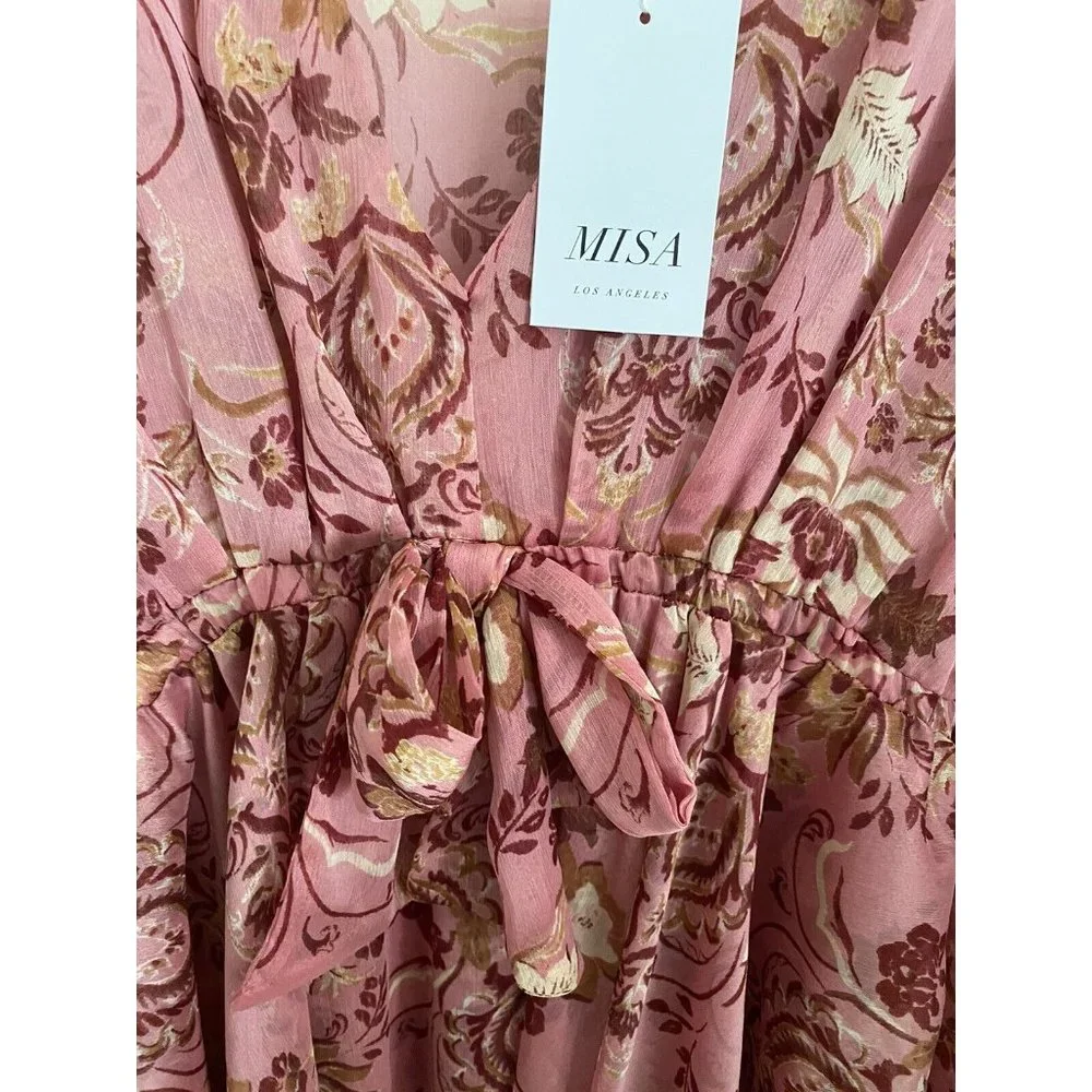 MISA Los Angeles Floral  Cristobol Mirror Pink Ruffle Mini Boho NWT $395 SM - Picture 4 of 8